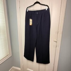 Navy Blue Trousers Womens XL Pleated Zip Fly Pockets Wide Leg NWT Dressy Preppy